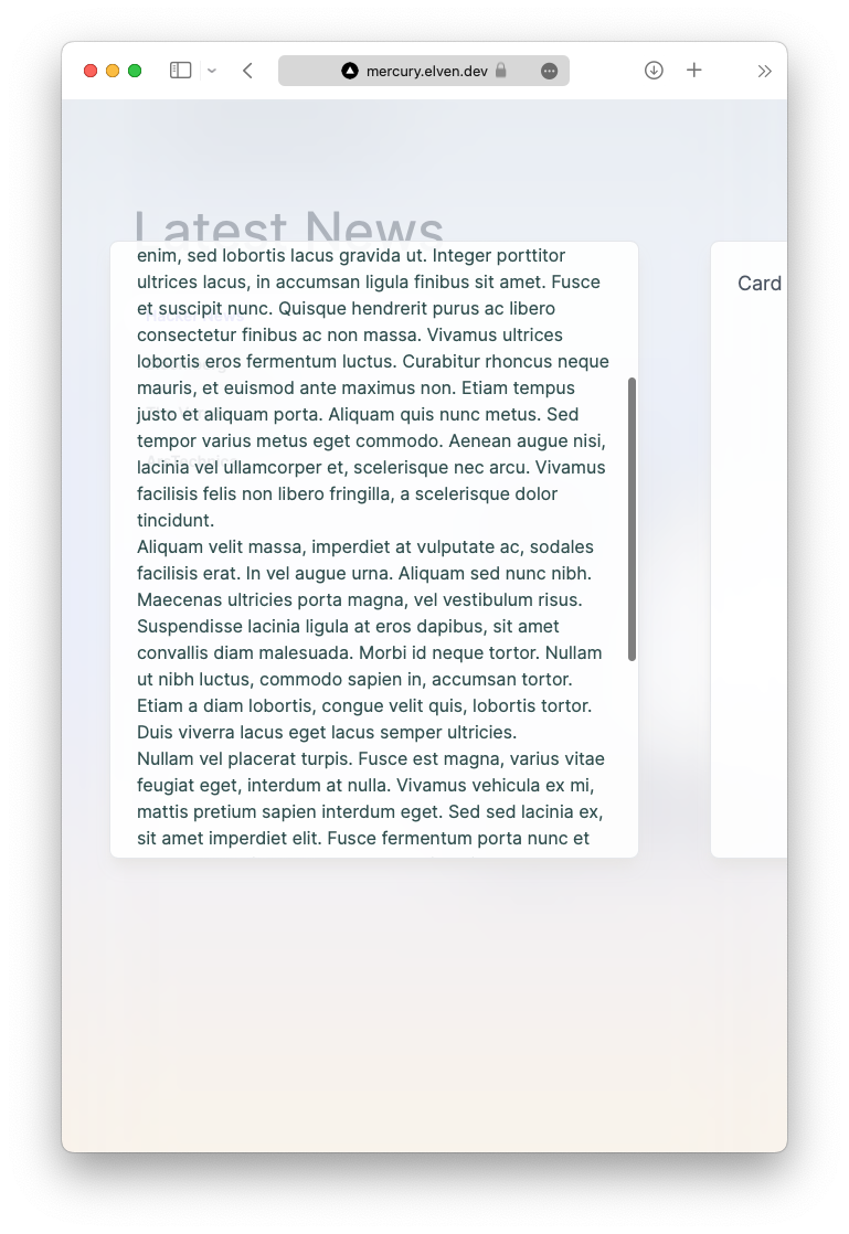 Mercury card with overflow scrolling